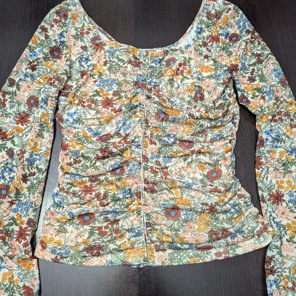Gimmicks Sz M Square Neck Floral Ruched Top Fairy Festival Whimsical - Picture 3 of 12